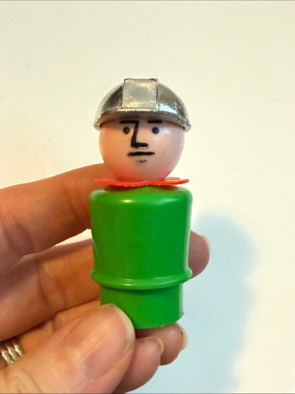 Fisher Price Little People Green Construction worker w/ Silver Hard-Hat